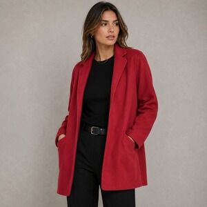 One Up Red Wool Blend‎ Open Front Shawl Collar Coat Made in USA Womens M VTG